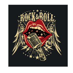 Music poster art Lips poster design Kiss vintage design Rock and roll poster design