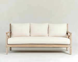Simple light sofa with pillows on light background for relaxation or home furnishing generative AI