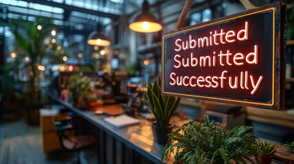 Job application acknowledgment email on a screen, with a glowing "Submitted Successfully" banner