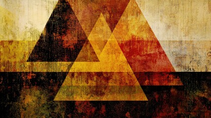 Abstract geometric composition featuring layered triangles in warm earthy tones with texture
