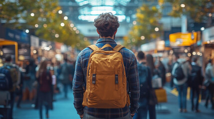 Job market fair with vibrant booths and recruiters engaging with candidates