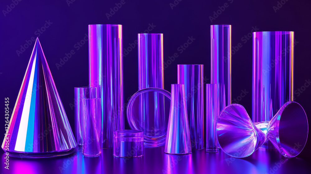 Poster 3d abstract shape render. holographic figure art. isometric gradient geometric block isolated. futur