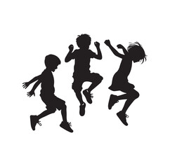 Kids mid-air jumping silhouette vector illustration