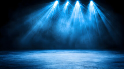 Fototapeta premium Stage lights illuminating empty scene for performance or presentation in darkness generative AI