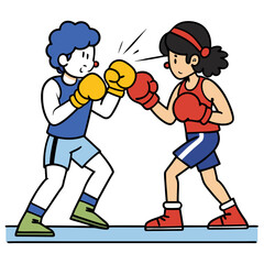 boy and girl boxing vector illustration