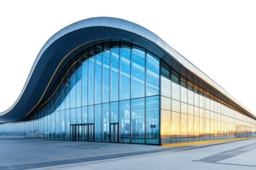 Modern architectural design urban center building daytime exterior isolated on transparent background