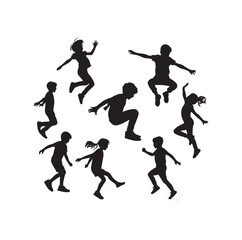 Kids mid-air jumping silhouette vector illustration