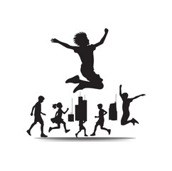 Kids mid-air jumping silhouette vector illustration