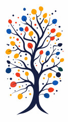 Obraz premium Symbolic tree with colorful leaves on white background for illustration, graphic use generative AI