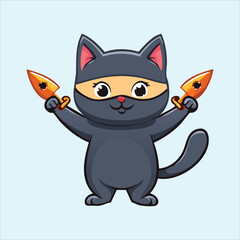 Fototapeta premium ninja cat throwing fish-shaped knives