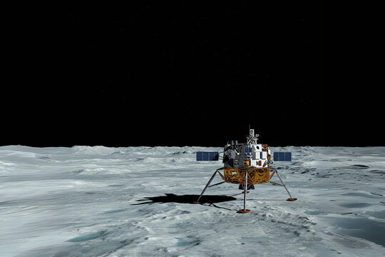 Chang'e 5 Lunar Lander on the Moon's Surface. Chinese Space Exploration, Moon Landing, Spacecraft, Lunar Mission, Scientific Discovery, Astronomy...