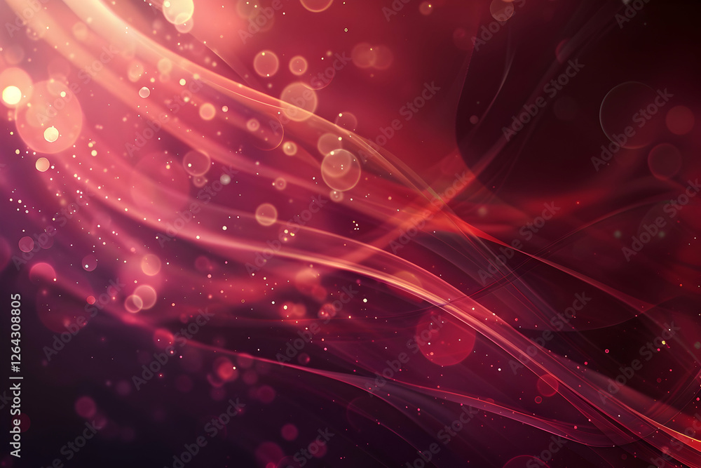 Poster abstract red and pink flowing background with soft bokeh lights, ideal for design and art projects