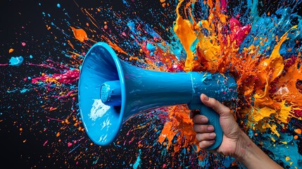 A vibrant megaphone with splashes of color.