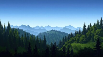 Naklejka premium Pixel Art Mountain Range Forest Landscape