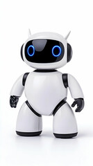White Robot with Glowing Eyes Standing on Isolated Background for Tech Illustration generative AI