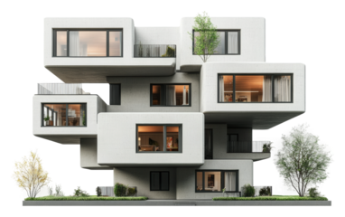 Modern building design futuristic architecture in urban settings isolated on transparent background