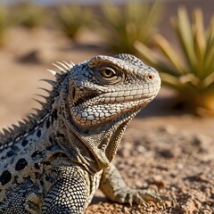 Desert Beauty: Reptile&rsquo;s Detailed Scales Highlighted Against Arid Landscape