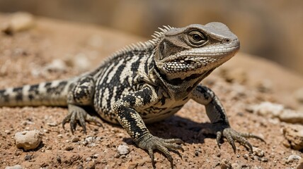 Close-Up of Textured Reptile with Intricate Scales Against Desert Background