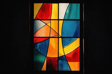 Fototapeta premium Colorful stained glass window pane with geometric abstract shapes