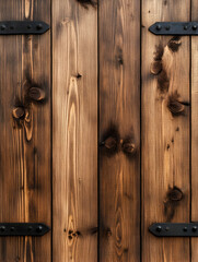Wooden door with metal hinges, old style, background texture for construction concepts generative AI