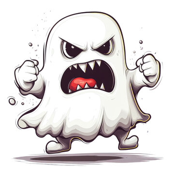 Aggressive Cartoon Ghost Illustration: Spooky Halloween Character Design