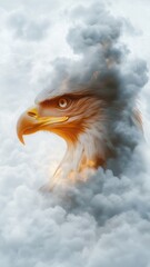 Obraz premium Soaring Vision: An artistic rendering of a majestic eagle, its head and eye piercing through a swirling, cloudy sky, representing freedom and strength.