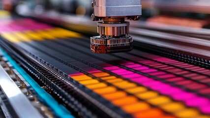 Colorful inkjet printer in operation showcasing vibrant hues at a printing facility