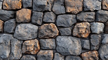 Obraz premium Textured stone wall with varying colors and shapes, showcasing natural rock formations and patterns