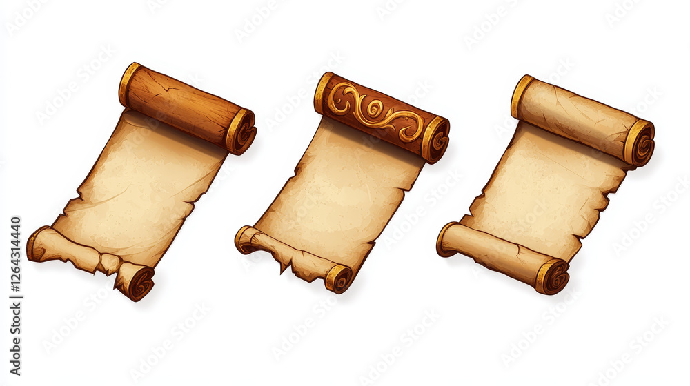 Poster magic scroll parchment ui game icon cartoon vector icon. fantasy ancient papyrus for old treasure or