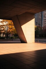 Fototapeta premium Beam casts shadow in urban park in autumn, for architectural designs and presentations
