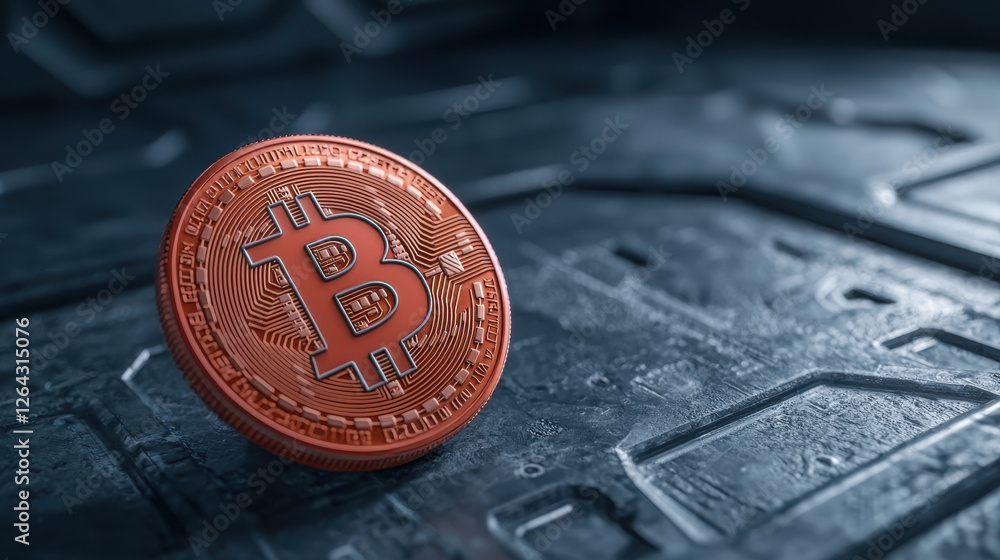 Poster bitcoin ai trading and smart wallet concept, digital representation of cryptocurrency coin on textur