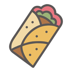 Street food burrito with vegetables and meat filling