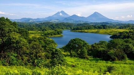 Fototapeta premium Serene Tropical Lake and Mountain Landscape