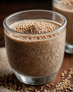 Chilled Glass of Misutgaru, Korean Roasted Grain Drink, Creamy Beige