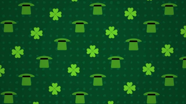 Pattern template of St. Patrick's Day, shamrocks clover, green, Four-leafed Irish holiday party celebration, 4 leaves, good luck, march 17th, background wallpaper 🍀🎩🇮🇪🍻 | 4K UHD | Loop