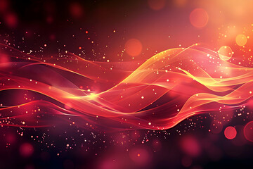 Fototapeta premium Abstract vibrant wave pattern with glowing lights and bokeh effects in a dark background