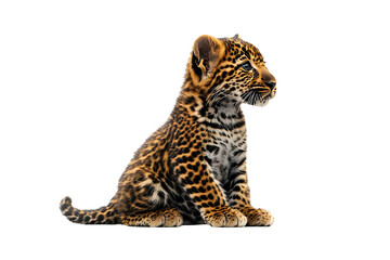 Fototapeta premium Persian leopard Cub (6 weeks) in front of a white background