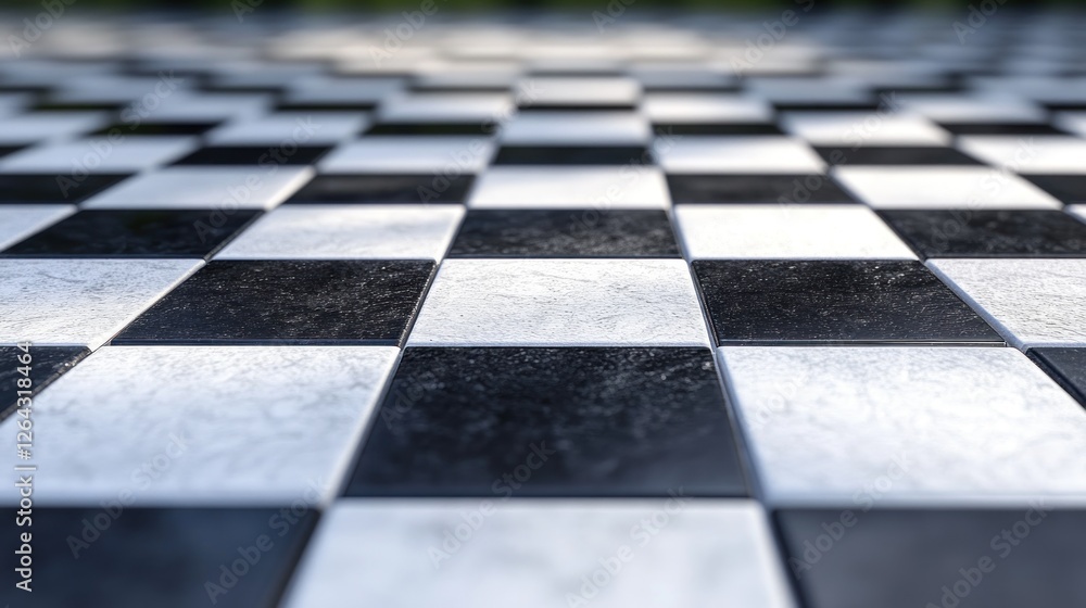 Poster a close-up view of a black and white checkerboard pattern on a surface.