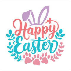 Happy Easter SVG T-Shirt Design with Festive Bunny and Colorful Eggs