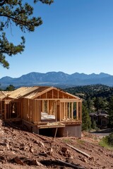 New home being built with mountains in background, scenic view of neighborhood