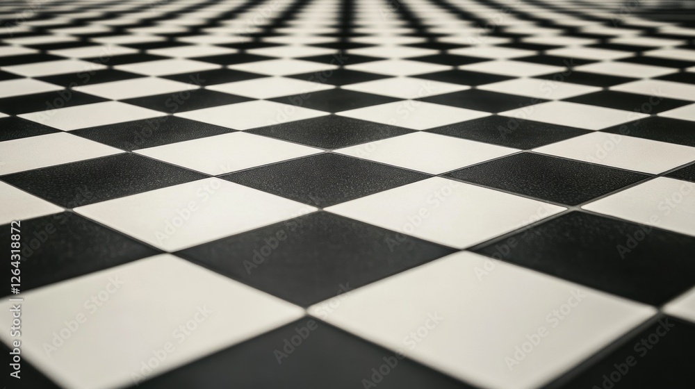 Poster a close-up view of a black and white checkered floor pattern.
