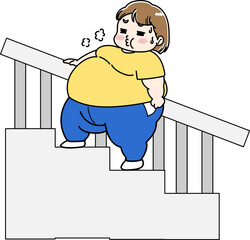 太りすぎて階段で息切れをしている女性のイラスト