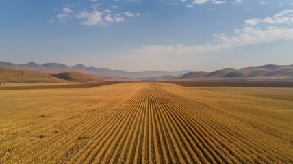 Fototapeta premium Harvesting Abundance A Vast Golden Corn Plantation in the Heart of Rural America Aerial View Agricultural Landscape