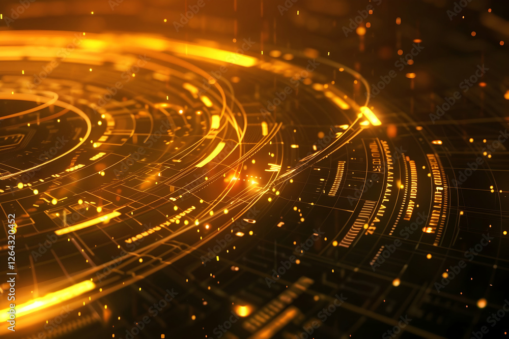 Poster abstract digital background with glowing lines and particles, representing technology and innovation