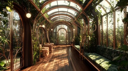 Fototapeta premium Lush Greenhouse Suite with Natural Light and Cozy Seating Areas