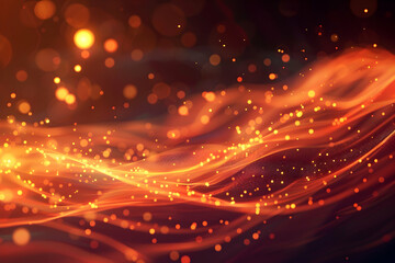 Obraz premium Abstract background of flowing orange and red waves with glowing particles, creating a warm atmosphere