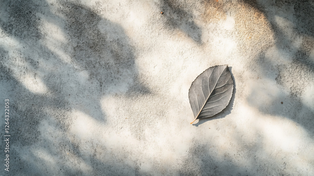 Aufkleber sun light and shadow on wall floor overlay background. grey tree leaf nature shade texture with blur