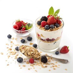 Layered Yogurt Parfait Granola, Berries and Yogurt, Healthy Breakfast, Food Photography, Recipe, Yogurt parfait, Berries