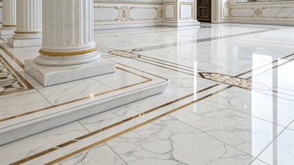 Marble Floor with Gold Inlays and Classical Columns, Interior Design, Luxury Flooring Luxury Interior, Marble Tiles