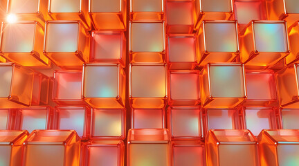 Obraz premium a wall of orange iridescent cubes.